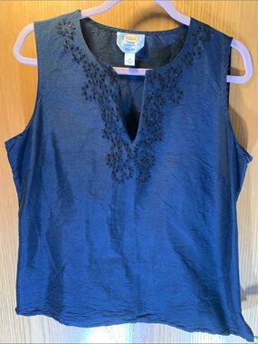 Talbots 100% Silk Navy Beaded Sleeveless Tank Top—Size 14 - Beautiful